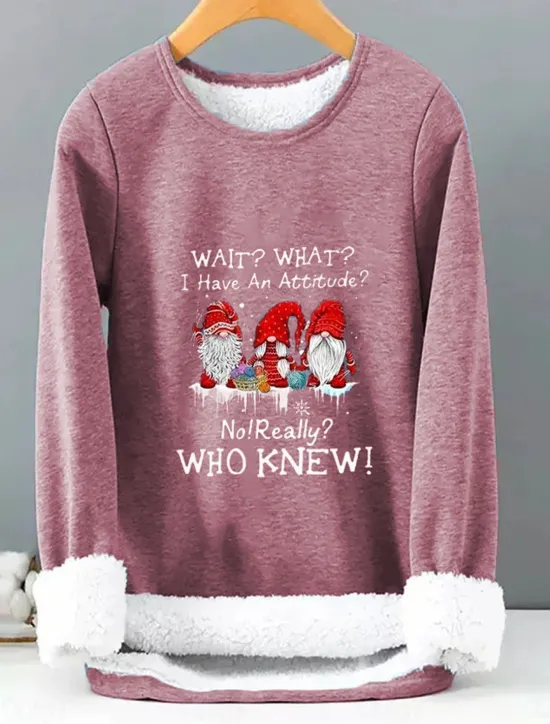 Women's Pullover Sweatshirt Sherpa Fleece Lined Letter Gnome Warm Fuzzy Black Blue Casual Sports Round Neck Long Sleeve Top Micro-elastic Fall & Winter Comfrt Breathable Soft Fabric Women Hoodies & Sweatshirts