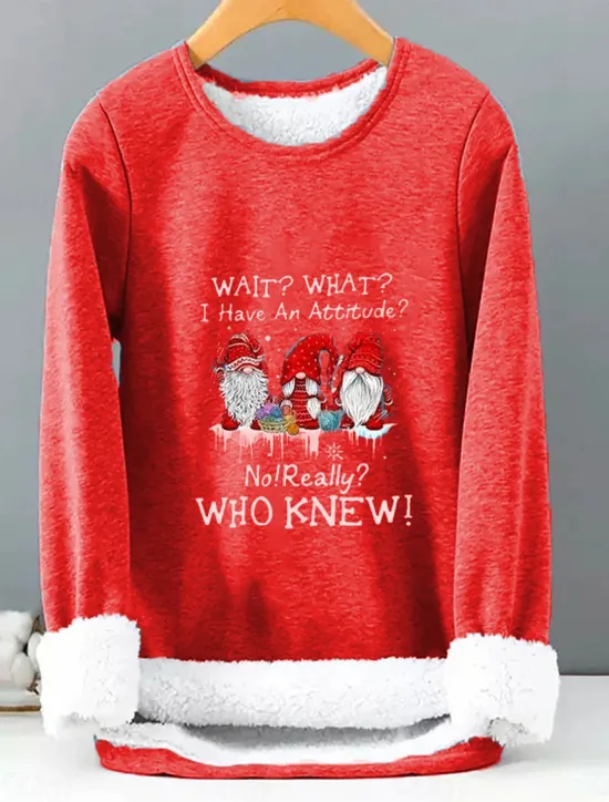 Women's Pullover Sweatshirt Sherpa Fleece Lined Letter Gnome Warm Fuzzy Black Blue Casual Sports Round Neck Long Sleeve Top Micro-elastic Fall & Winter Comfrt Breathable Soft Fabric Women Hoodies & Sweatshirts