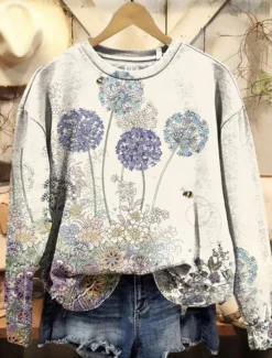 Clearance Women's Pullover Sweatshirt Floral Graphic Warm Vintage Fashion Long Sleeve Crew Neck Regular Tops Street Dailywear Casual Print Red Blue Fuchsia Brown Green Spring Fall Winter Women Hoodies & Sweatshirts