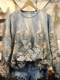 Clearance Women's Pullover Sweatshirt Floral Graphic Warm Vintage Fashion Long Sleeve Crew Neck Regular Tops Street Dailywear Casual Print Red Blue Fuchsia Brown Green Spring Fall Winter Women Hoodies & Sweatshirts