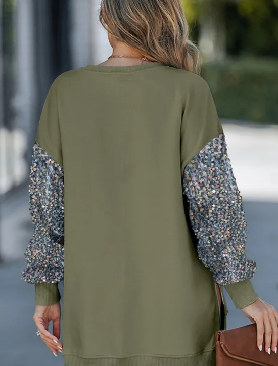 Discount Women's Pullover Sweatshirt Heart Plaid Casual Long Sleeve Crew Neck Regular Tops Street Dailywear Sequins Patchwork Zipper Green Dark Gray Beige Gray Fall Winter Women Hoodies & Sweatshirts