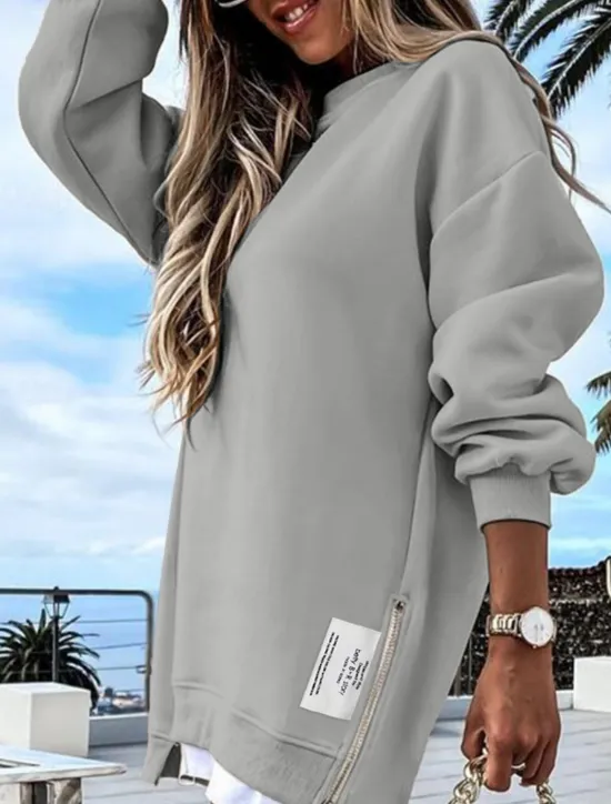 Discount Women's Pullover Sweatshirt Heart Plaid Casual Long Sleeve Crew Neck Regular Tops Street Dailywear Sequins Patchwork Zipper Green Dark Gray Beige Gray Fall Winter Women Hoodies & Sweatshirts