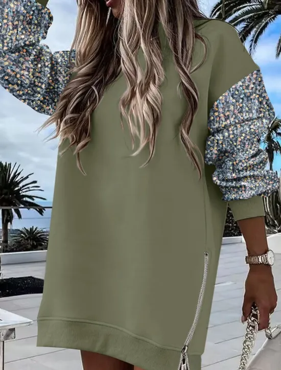 Discount Women's Pullover Sweatshirt Heart Plaid Casual Long Sleeve Crew Neck Regular Tops Street Dailywear Sequins Patchwork Zipper Green Dark Gray Beige Gray Fall Winter Women Hoodies & Sweatshirts
