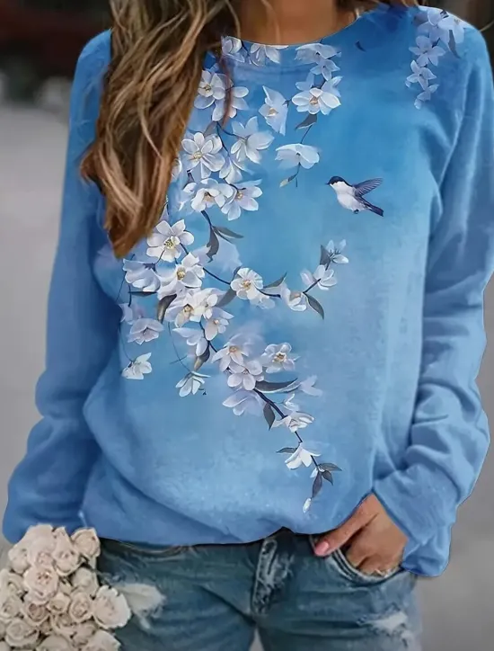 New Women's Pullover Sweatshirt Floral Graphic Animal Casual Long Sleeve Crew Neck Round Neck Regular Tops Street Casual Holiday Print Spring Fall Winter Women Hoodies & Sweatshirts