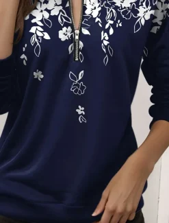 Women's Quarter Zipper Sweater Floral Street Dailywear Print Casual Crew Neck Long Sleeve Micro-elastic Fall Winter Comfrt Breathable Soft Fabric Women Hoodies & Sweatshirts