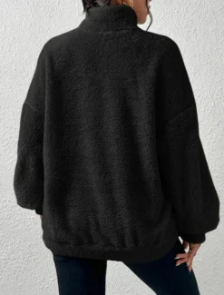 Best Women's Quarter Zipper Sweater Pullover Casual Soft Pure Color Fuzzy Stand Collar Pocket Long Sleeve Regular Tops Knit Outdoor Daily Weekend Black Apricot Fall Winter Women Hoodies & Sweatshirts