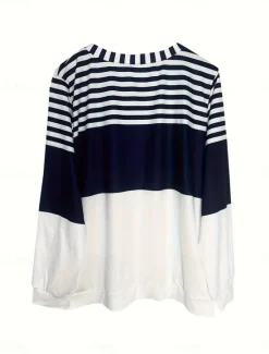 Clearance Women's Quarter Zipper Sweater Striped Street Dailywear Print Casual Crew Neck Long Sleeve Micro-elastic Fall Winter Comfrt Breathable Soft Fabric Women Hoodies & Sweatshirts