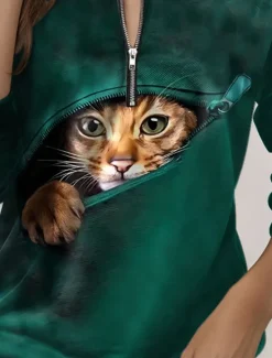 Outlet Women's Quarter Zipper Sweater Cat Street Dailywear Print Casual Crew Neck Long Sleeve Micro-elastic Fall Winter Comfrt Breathable Soft Fabric Women Hoodies & Sweatshirts