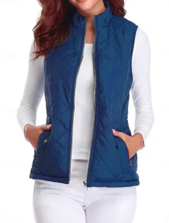 New Women's Quilted Vest Crop Sleeveless Winter Coat Lightweight Puffer Gilet Warm Windproof Outerwear with Pockets Zip up Fall Street Casual Jacket Light Blue claret Sea Blue Women Puffers & Parka