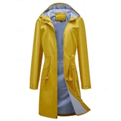Best Women's Raincoat Waterproof Rain Jacket Mid-Length Windproof Trench Coat Sport Outdoor Hiking Hooded Jacket with Pockets Casual Jacket Long Sleeve Drawstring Winter Coat Warm Black Yellow Women Jackets
