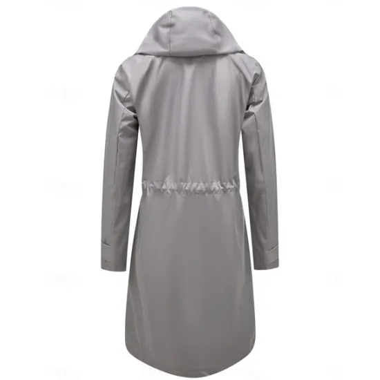 Best Women's Raincoat Waterproof Rain Jacket Mid-Length Windproof Trench Coat Sport Outdoor Hiking Hooded Jacket with Pockets Casual Jacket Long Sleeve Drawstring Winter Coat Warm Black Yellow Women Jackets