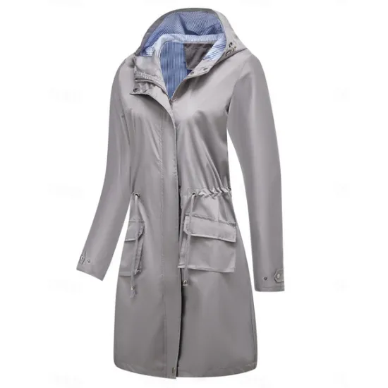 Best Women's Raincoat Waterproof Rain Jacket Mid-Length Windproof Trench Coat Sport Outdoor Hiking Hooded Jacket with Pockets Casual Jacket Long Sleeve Drawstring Winter Coat Warm Black Yellow Women Jackets