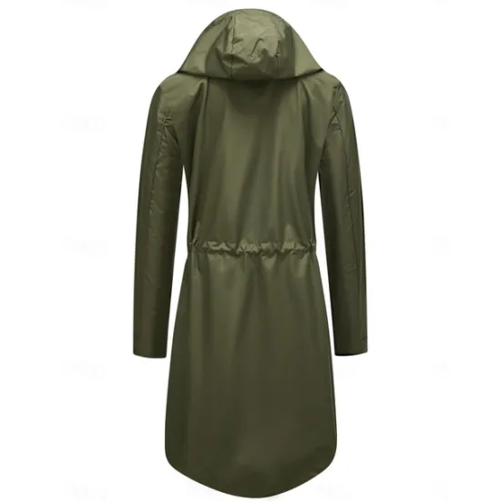 Best Women's Raincoat Waterproof Rain Jacket Mid-Length Windproof Trench Coat Sport Outdoor Hiking Hooded Jacket with Pockets Casual Jacket Long Sleeve Drawstring Winter Coat Warm Black Yellow Women Jackets