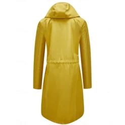 Best Women's Raincoat Waterproof Rain Jacket Mid-Length Windproof Trench Coat Sport Outdoor Hiking Hooded Jacket with Pockets Casual Jacket Long Sleeve Drawstring Winter Coat Warm Black Yellow Women Jackets