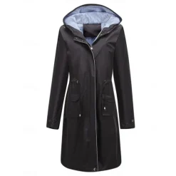 Best Women's Raincoat Waterproof Rain Jacket Mid-Length Windproof Trench Coat Sport Outdoor Hiking Hooded Jacket with Pockets Casual Jacket Long Sleeve Drawstring Winter Coat Warm Black Yellow Women Jackets