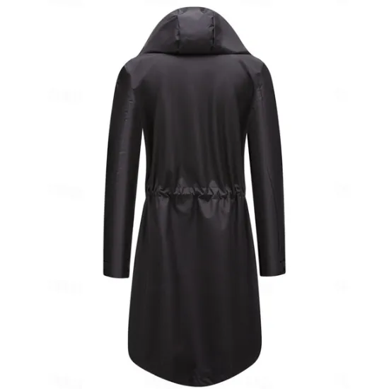 Best Women's Raincoat Waterproof Rain Jacket Mid-Length Windproof Trench Coat Sport Outdoor Hiking Hooded Jacket with Pockets Casual Jacket Long Sleeve Drawstring Winter Coat Warm Black Yellow Women Jackets