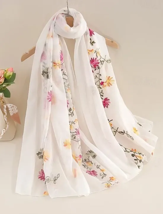 Hot Women's Rectangle Scarf Street Daily Date Beige Black Pink Scarf Floral Women Scarves