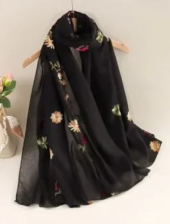Hot Women's Rectangle Scarf Street Daily Date Beige Black Pink Scarf Floral Women Scarves