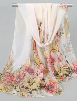 Online Women's Rectangle Scarf Street Daily Date Grey Yellow Scarf Floral Women Scarves