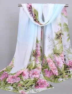 Online Women's Rectangle Scarf Street Daily Date Grey Yellow Scarf Floral Women Scarves