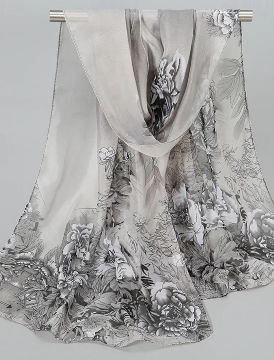 Online Women's Rectangle Scarf Street Daily Date Grey Yellow Scarf Floral Women Scarves