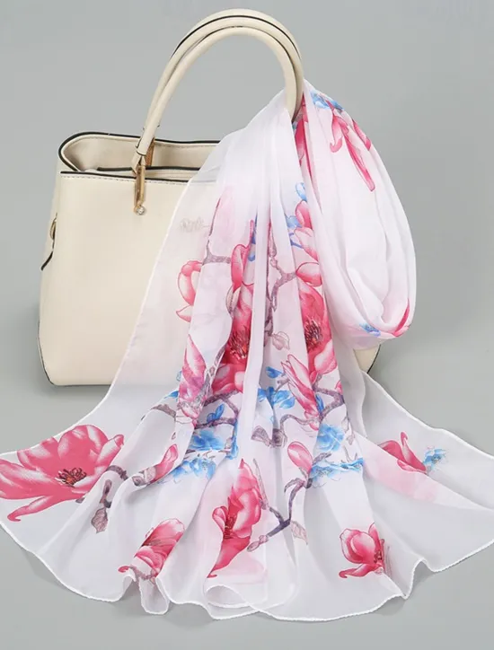 Online Women's Rectangle Scarf Street Daily Date Grey Yellow Scarf Floral Women Scarves