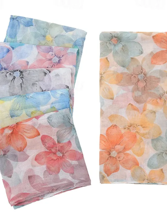 Hot Women's Rectangle Scarf Street Daily Date Purple Pink Scarf Floral Women Scarves