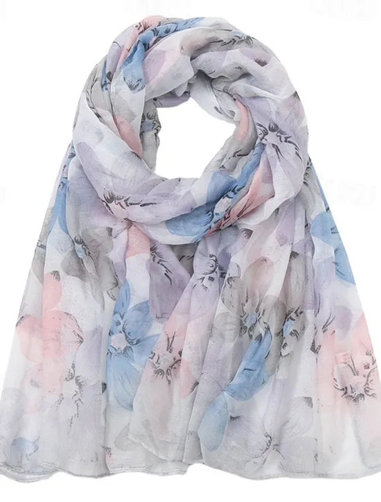Hot Women's Rectangle Scarf Street Daily Date Purple Pink Scarf Floral Women Scarves