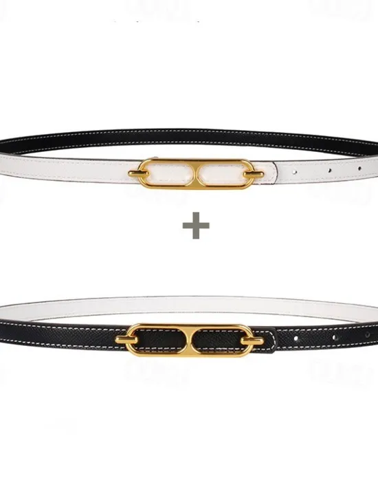 Online Women's Reversible Belt PU Leather Metal Bucke Eyelet Casual Formal Party Work Black Brown Gray Women Belt