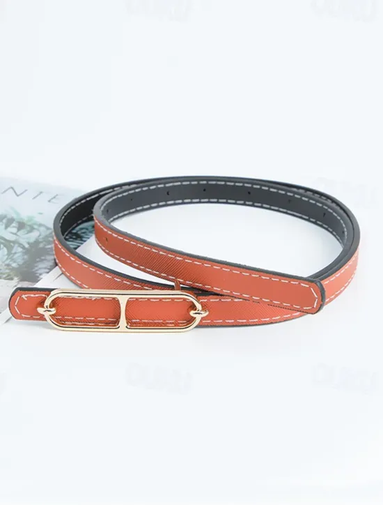 Online Women's Reversible Belt PU Leather Metal Bucke Eyelet Casual Formal Party Work Black Brown Gray Women Belt