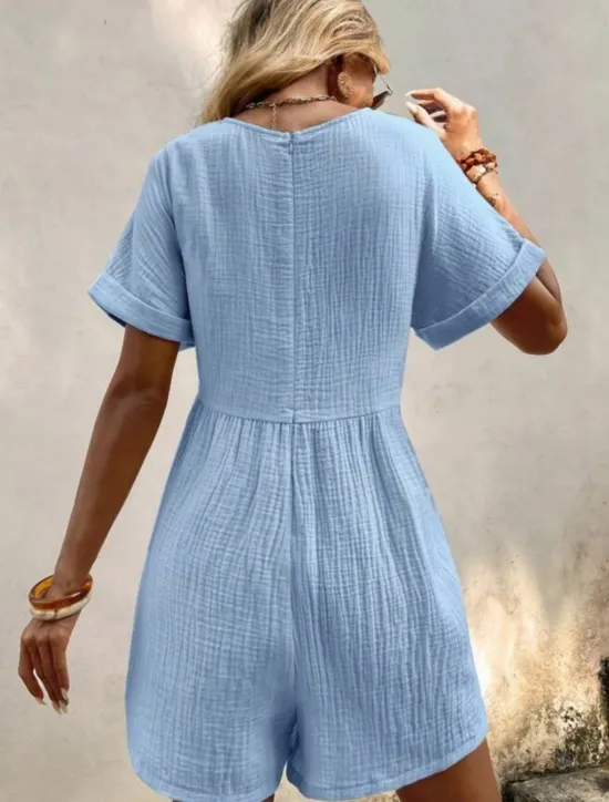 Online Women's Romper Active Solid Color Short Sleeve V Neck Pocket Vacation Daily Regular Fit Black Green Apricot Summer Women Graphic Jumpsuit