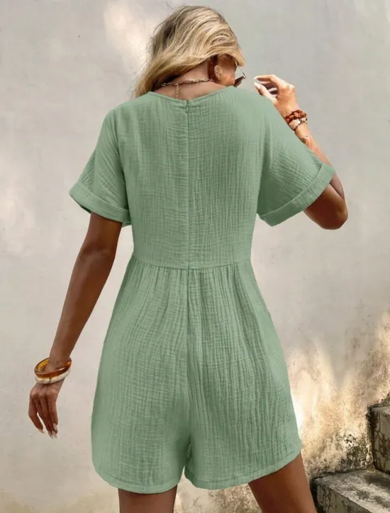 Online Women's Romper Active Solid Color Short Sleeve V Neck Pocket Vacation Daily Regular Fit Black Green Apricot Summer Women Graphic Jumpsuit