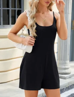 Best Women's Romper Active Solid Color Sleeveless U Neck Pocket Vacation Daily Regular Fit Black Wine Army Green Summer Women Graphic Jumpsuit