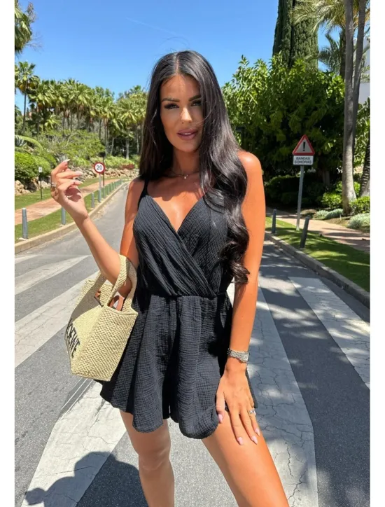 Women's Romper Stylish Solid Color Sleeveless Sleeveless V Neck High Waist Daily Going out Regular Fit Black White Pink Summer Women White Dresses