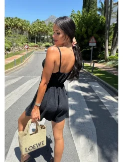 Women's Romper Stylish Solid Color Sleeveless Sleeveless V Neck High Waist Daily Going out Regular Fit Black White Pink Summer Women White Dresses