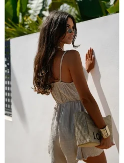 Women's Romper Stylish Solid Color Sleeveless Sleeveless V Neck High Waist Daily Going out Regular Fit Black White Pink Summer Women White Dresses