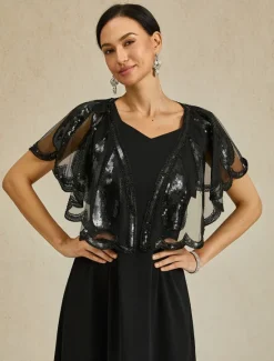 Sale Women's 1920s Shawl Sequin Beaded Evening Cape Retro Wraps Scarf Cover Up for Wedding Party Bride Dress Women Blouses & Shirts|Lace Tops