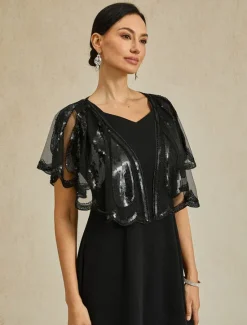 Sale Women's 1920s Shawl Sequin Beaded Evening Cape Retro Wraps Scarf Cover Up for Wedding Party Bride Dress Women Blouses & Shirts|Lace Tops