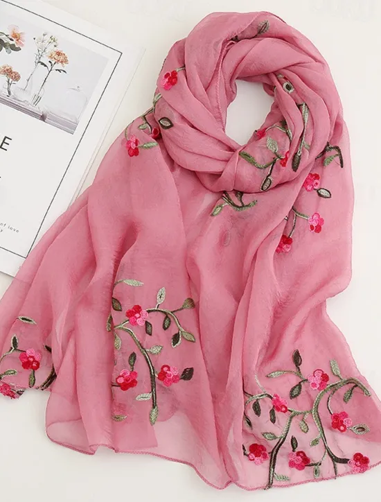 Sale Women's Scarf Cherry Blossom Print Lightweight Soft Pink Floral Breathable Casual Office Evening One Size Fits All Spring Autumn Accessories Women Scarves