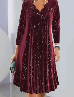 Best Women's Sequin Dress Midi Dress Sequins Casual Scalloped Neck Long Sleeve Color Women Cocktail Dress