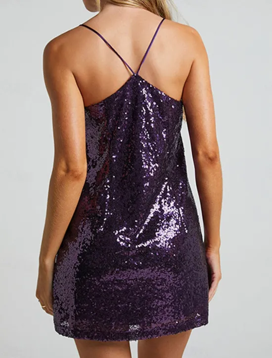 Outlet Women's Sequin Dress Party Dress Cocktail Dress Sequins Backless Spaghetti Strap Sleeveless Mini Dress Birthday Cocktail Party Silver Yellow Summer Spring Women Cocktail Dress