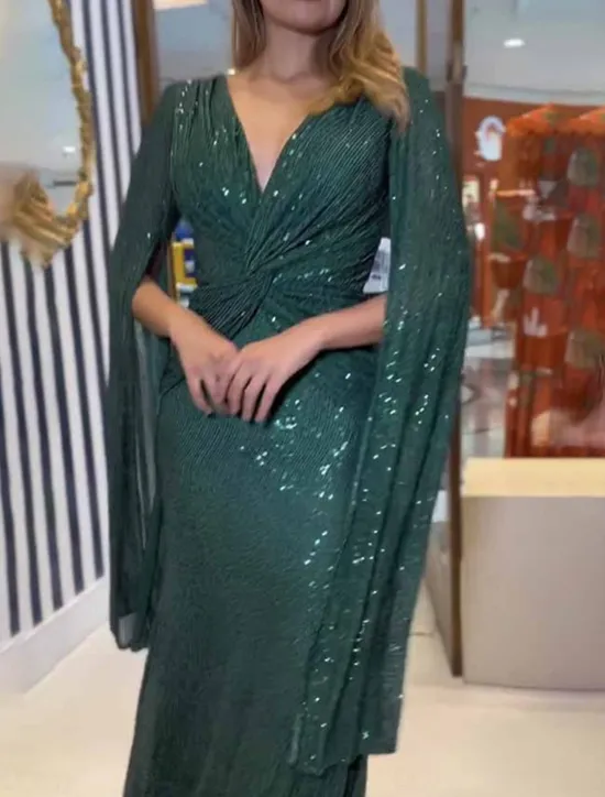 Outlet Women's Sequin Dress Prom Dress Party Dress Sequins Glitter V Neck Long Sleeve Winter Dress Champagne Red Fall Winter Women Cocktail Dress