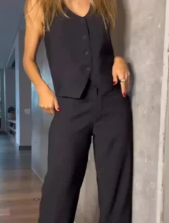 Outlet Women's Set Suit Vest Work Buttons Solid Color Breathable OL Style Regular Fit Outerwear Sleeveless Summer S Women Blazers & Suits