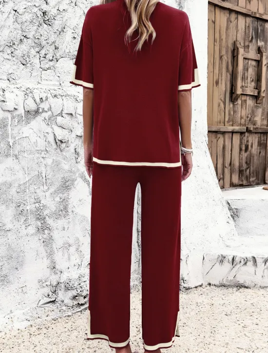 Outlet Women's Sets Pure Color Casual Comfort Daily Viscose Breathable Crew Neck Short Sleeve T shirt Tee Pant Summer Spring Home Outfits Women Pajama-Setter