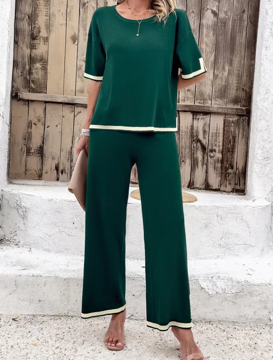 Outlet Women's Sets Pure Color Casual Comfort Daily Viscose Breathable Crew Neck Short Sleeve T shirt Tee Pant Summer Spring Home Outfits Women Pajama-Setter