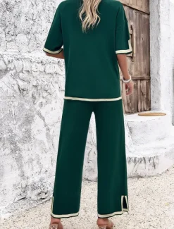Outlet Women's Sets Pure Color Casual Comfort Daily Viscose Breathable Crew Neck Short Sleeve T shirt Tee Pant Summer Spring Home Outfits Women Pajama-Setter