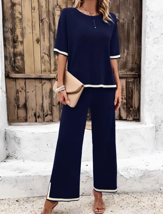 Outlet Women's Sets Pure Color Casual Comfort Daily Viscose Breathable Crew Neck Short Sleeve T shirt Tee Pant Summer Spring Home Outfits Women Pajama-Setter