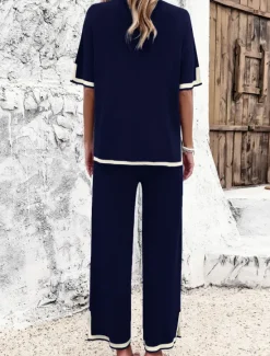 Outlet Women's Sets Pure Color Casual Comfort Daily Viscose Breathable Crew Neck Short Sleeve T shirt Tee Pant Summer Spring Home Outfits Women Pajama-Setter