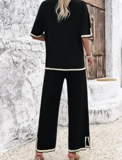 Outlet Women's Sets Pure Color Casual Comfort Daily Viscose Breathable Crew Neck Short Sleeve T shirt Tee Pant Summer Spring Home Outfits Women Pajama-Setter