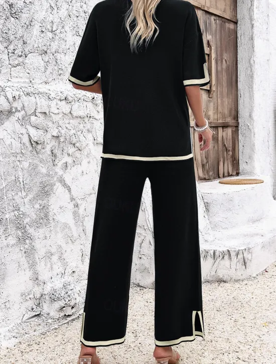 Outlet Women's Sets Pure Color Casual Comfort Daily Viscose Breathable Crew Neck Short Sleeve T shirt Tee Pant Summer Spring Home Outfits Women Pajama-Setter